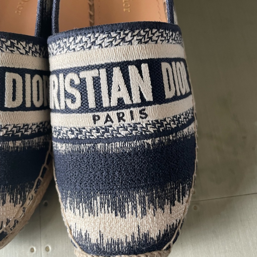 Christian Dior Granville denim blue white beige linen espadrilles flats sz 36 - Picture 6 of 12